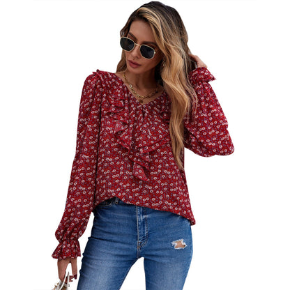 Damen Bluse Rüschendetails Floralmuster
