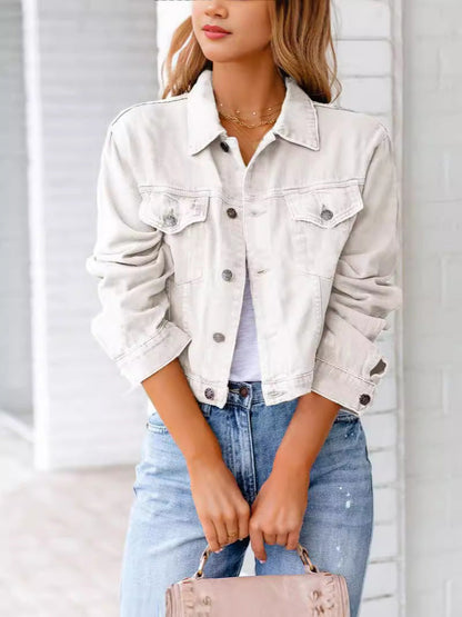 Damen Denimjacke Kurz Modischer Schnitt Blau Eveloria