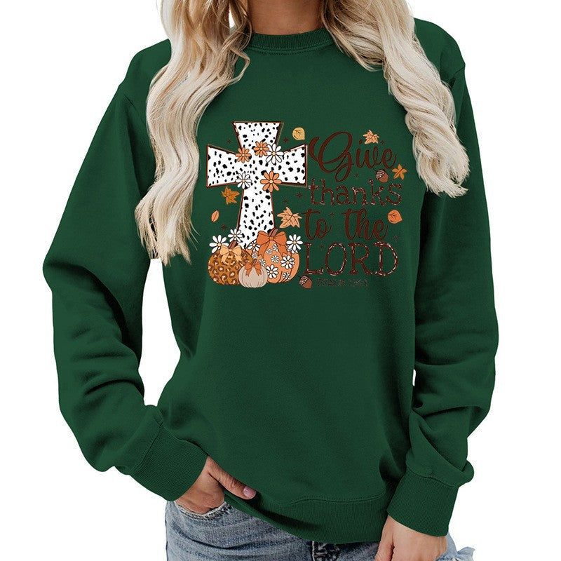 Damen Sweatshirt Kreuz-Aufdruck Herbstlich Braun Eveloria