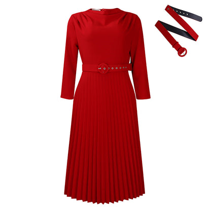 Damen Midikleid Plissee Tailliert Eveloria