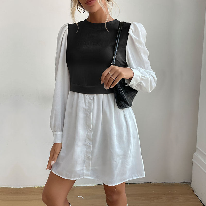Damen Blusenkleid mit Kontrastärmeln Eveloria
