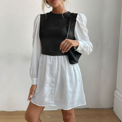 Damen Blusenkleid mit Kontrastärmeln Eveloria