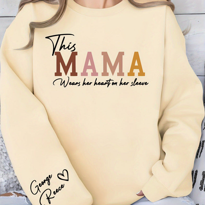 Damen Sweatshirt Mama Aufdruck Bequem Grau Eveloria