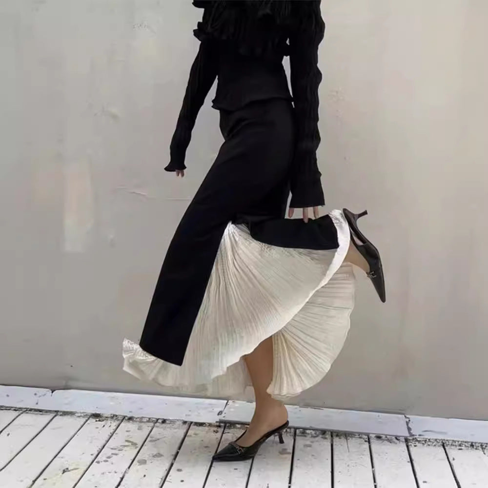 Damen Maxi-Rock Lagenlook Mit Schlitzen Schwarz Eveloria - Eveloria