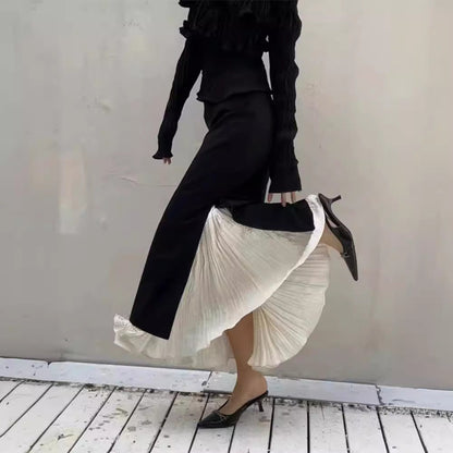 Damen Maxi-Rock Lagenlook Mit Schlitzen Schwarz Eveloria - Eveloria