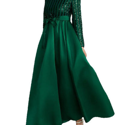 Damen Abendkleid Schimmerndes Oberteil Fließender Rock Eveloria