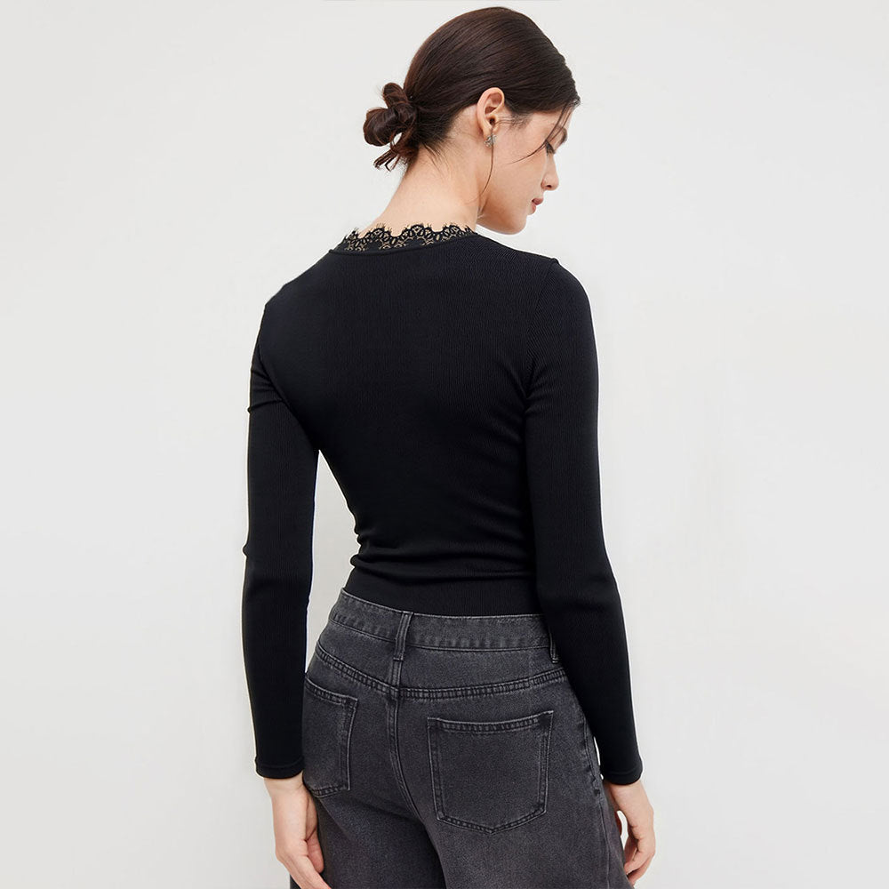 Damen Bodysuit V-Ausschnitt Spitze Eveloria