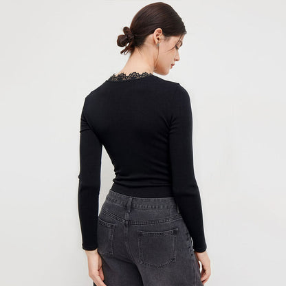 Damen Bodysuit V-Ausschnitt Spitze Eveloria