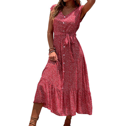 Eveloria Damen Midi-Kleid Rüschen Knopfdesign