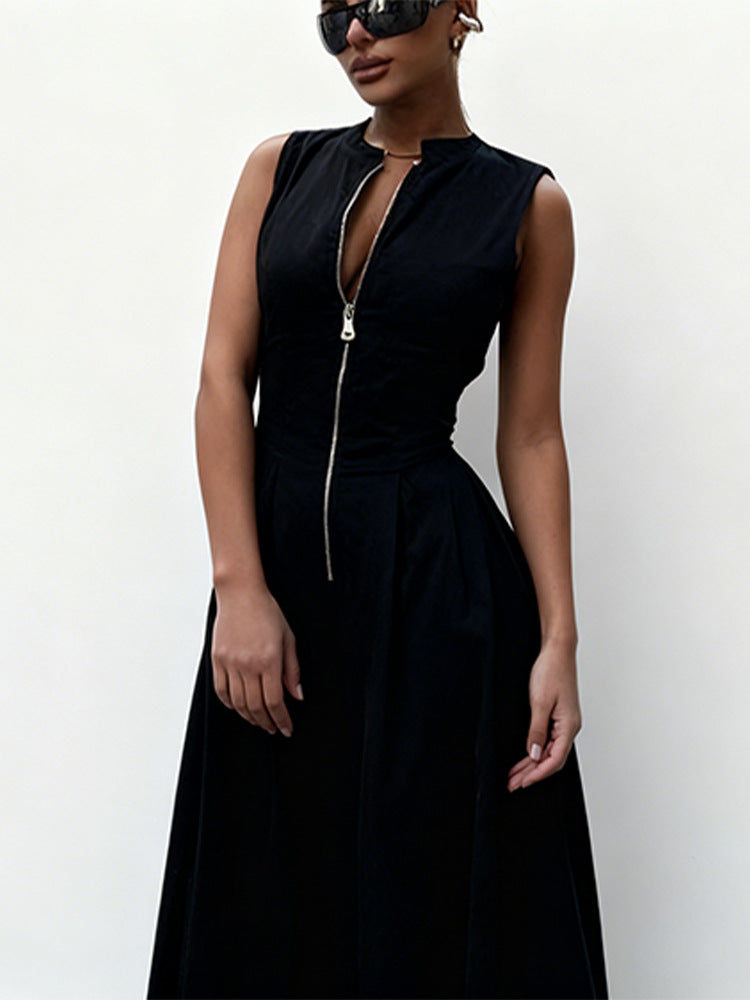 Damen Sommerkleid Hochwertiger Reißverschluss Schwingender Saum