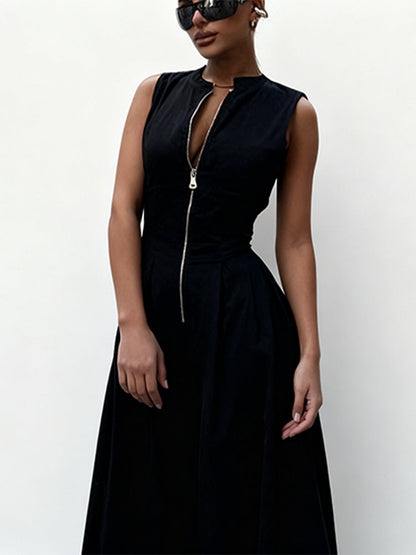 Damen Sommerkleid Hochwertiger Reißverschluss Schwingender Saum