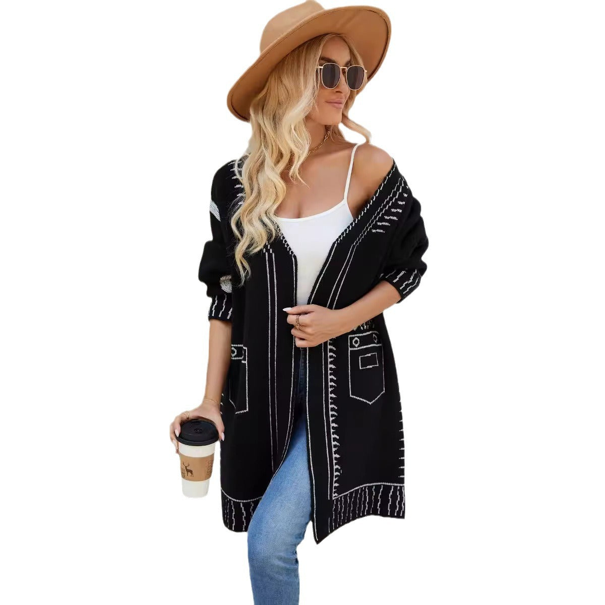 Damen Strickjacke Lässiger Schnitt Anthrazit