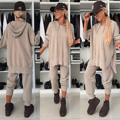 Damen Hoodie Jogginghose Set Hochkomfort Baumwolle Schwarz - Eveloria