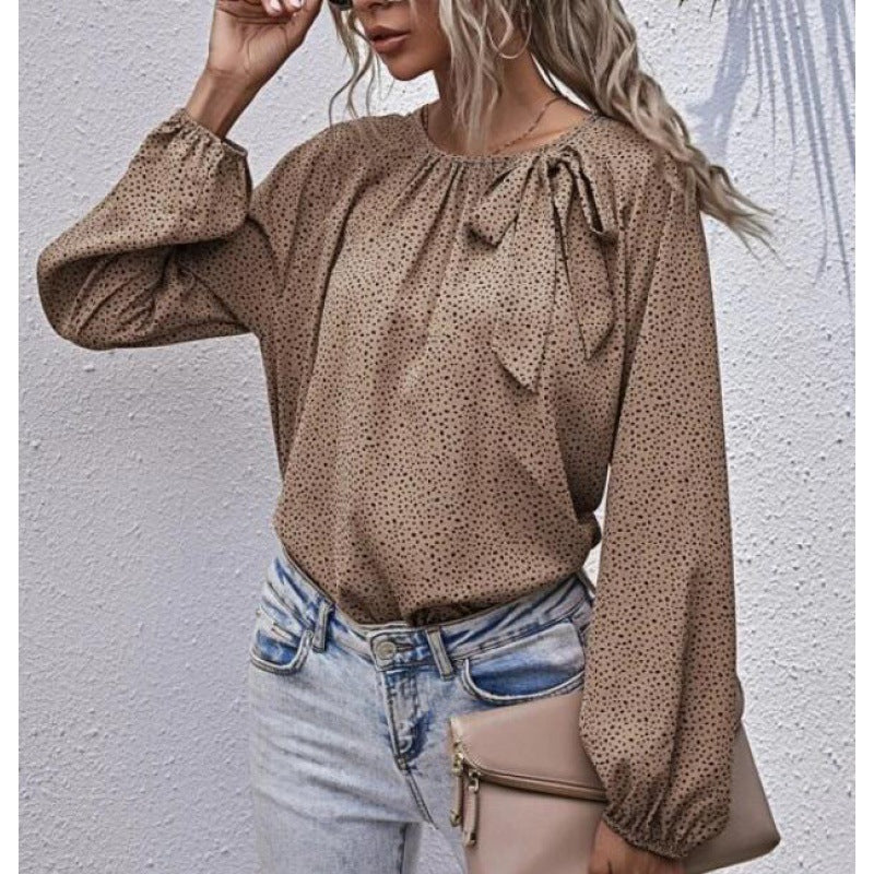 Damen Bluse Allover-Muster Rüschendetail Eveloria