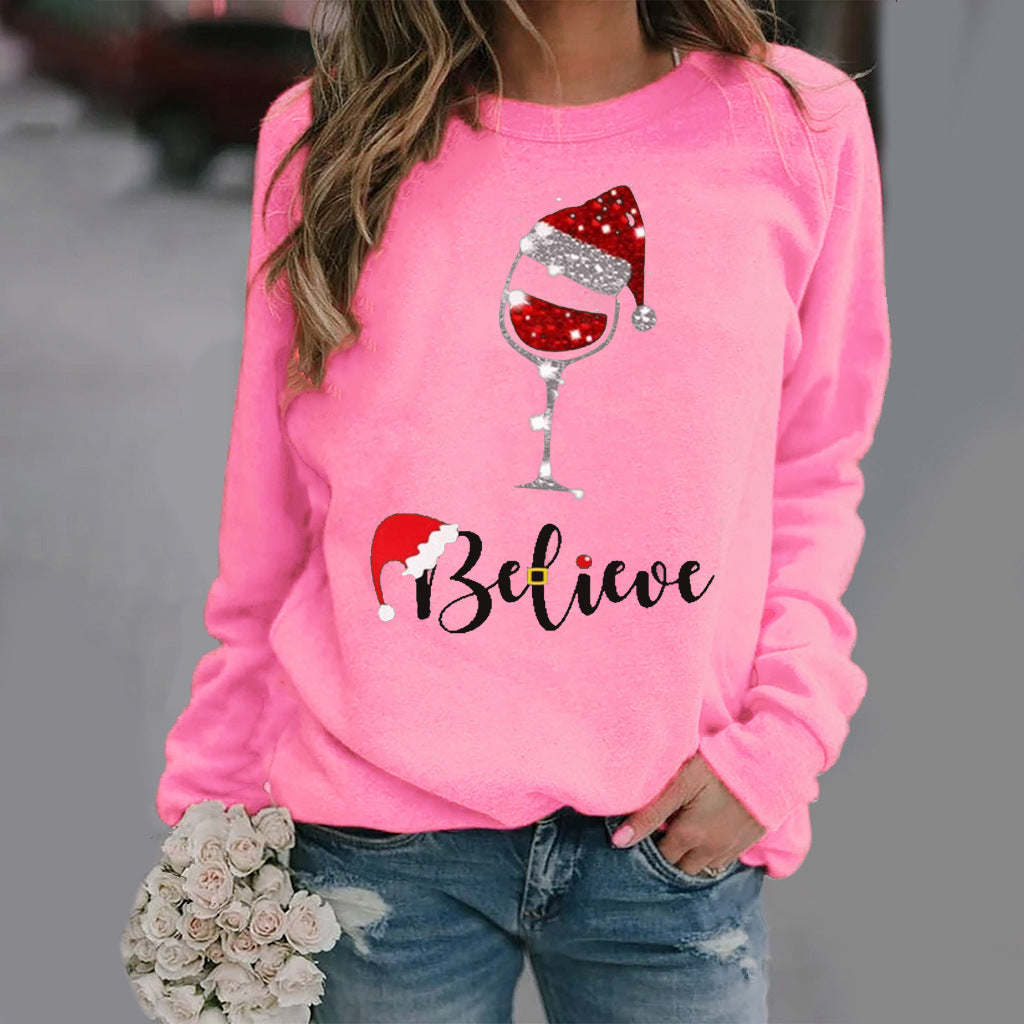 Eveloria Damen Sweatshirt Baumwolle Rundhals Festlich