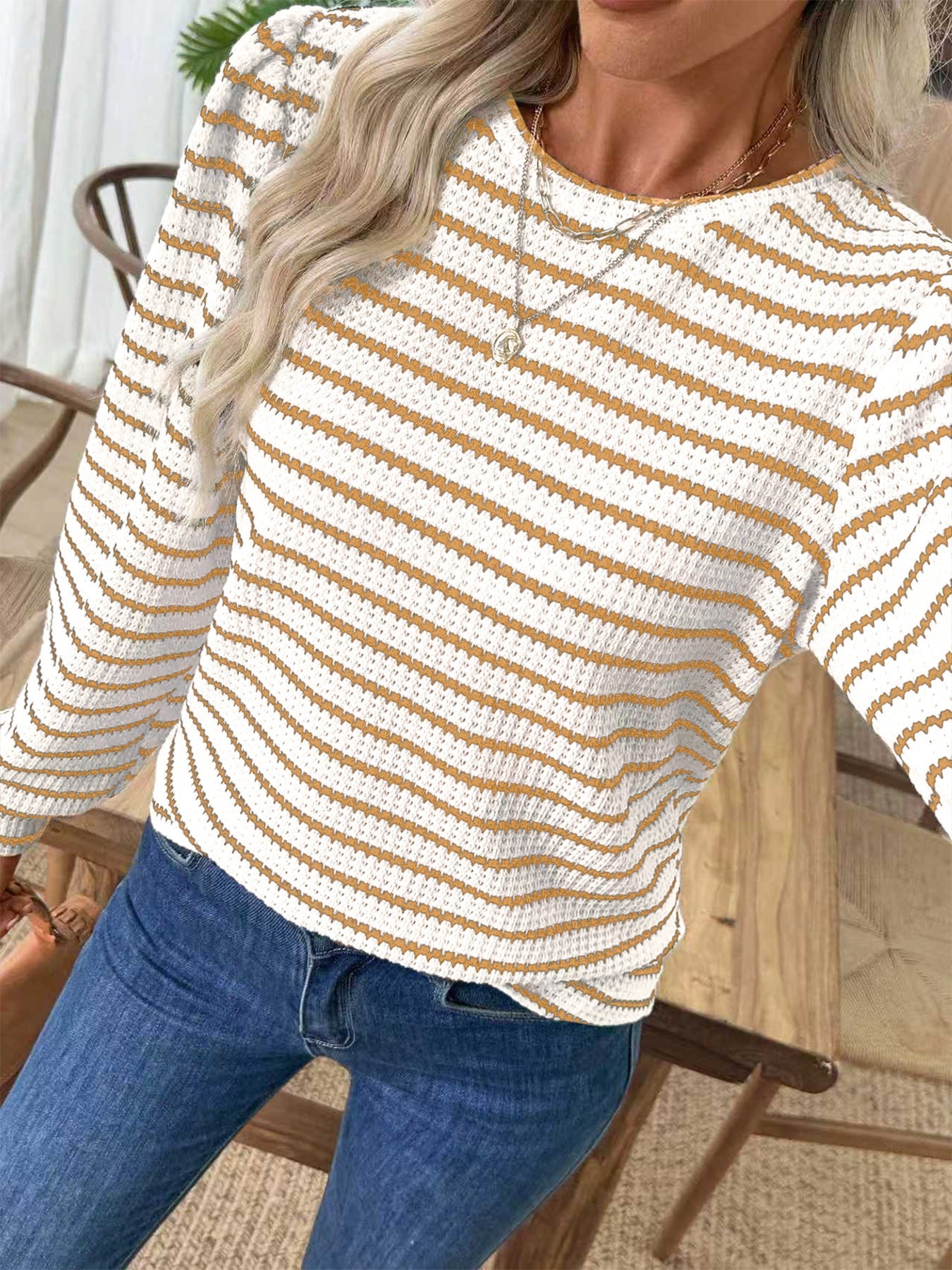 Damen Strickpullover Streifenmuster Luftiger Look Eveloria