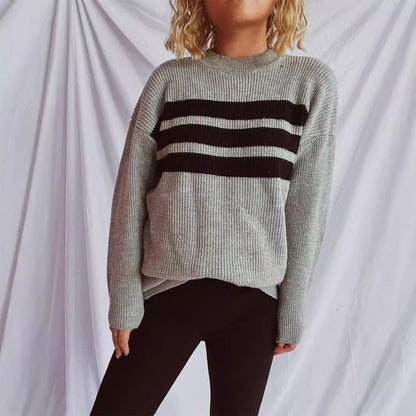 Damen Strickpullover Oversized Horizontalstreifen Beige