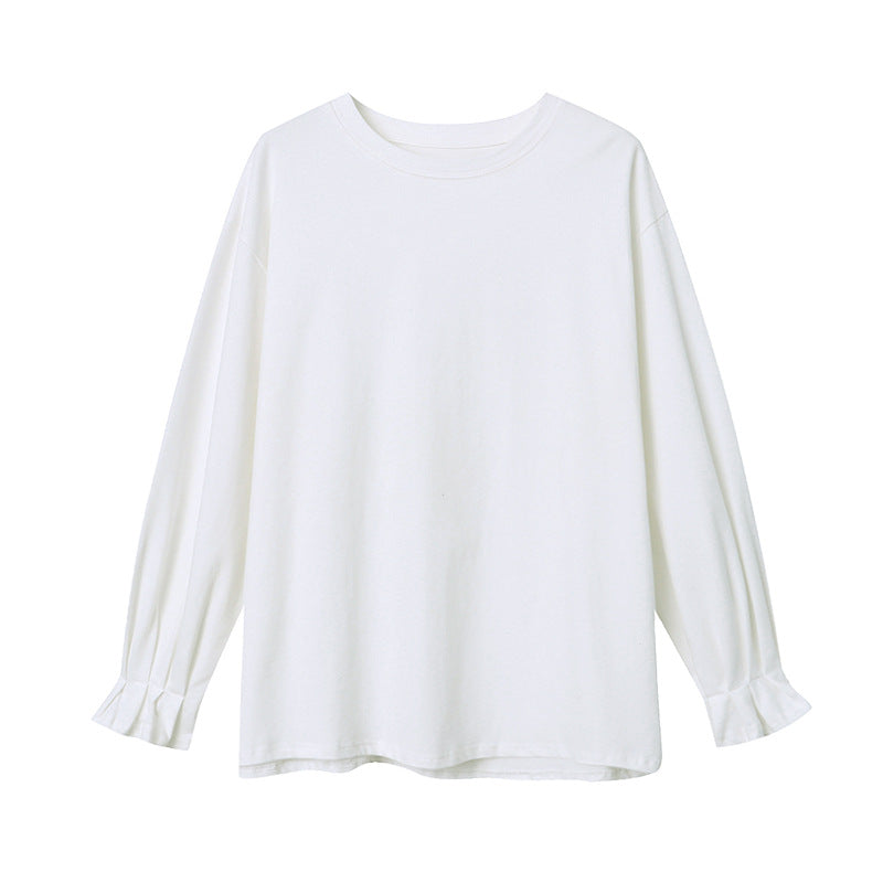 Damen Langarmshirt Rüschendetails Baumwolle Weiß