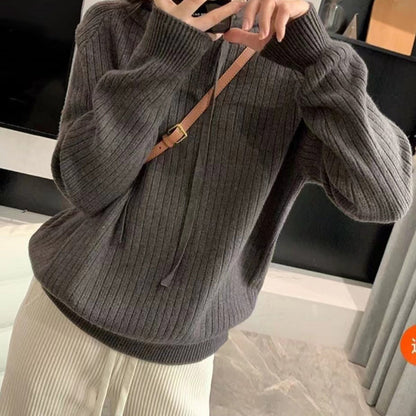 Damen Kapuzenpullover Feine Rippstruktur Lässiger Schnitt