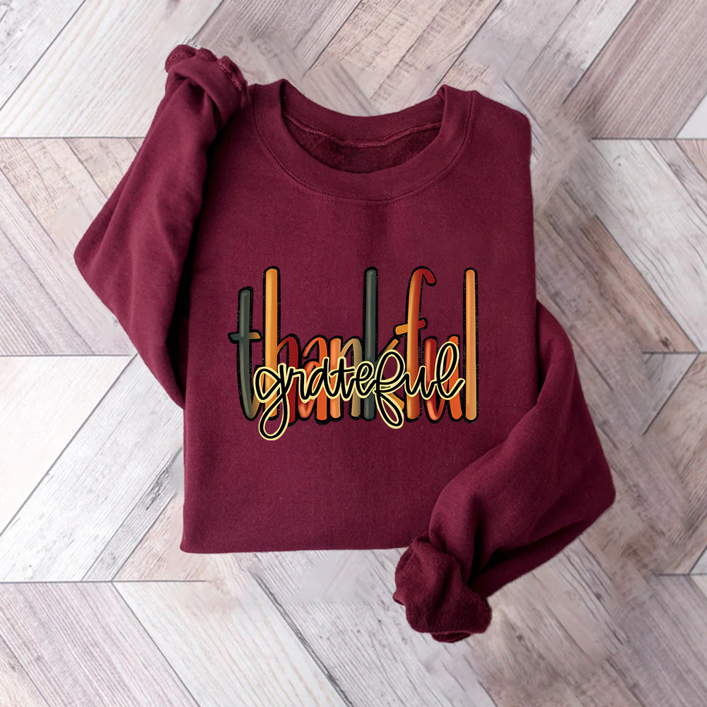 Damen Sweatshirt Thankful Schriftzug Bequem Grau