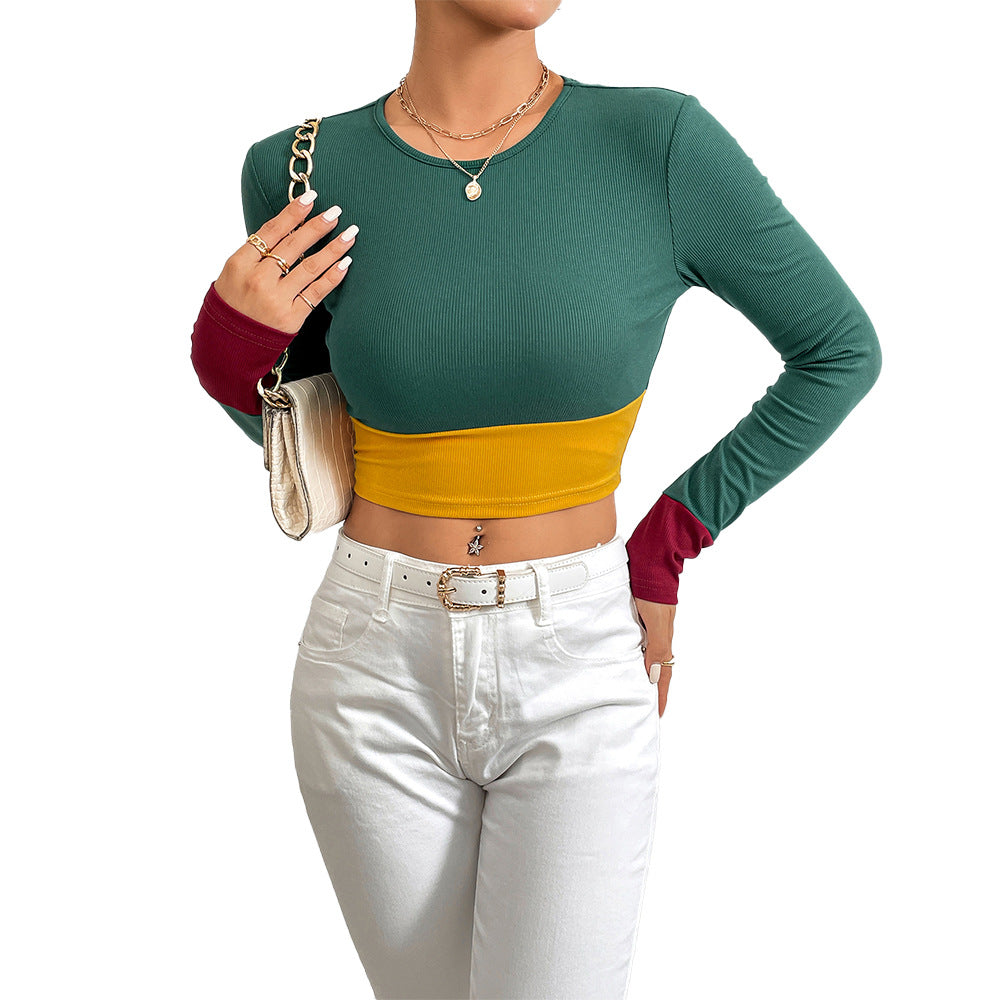 Damen Langarm Crop- Farbblockdesign Eveloria