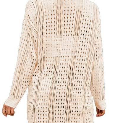 Damen Strickjacke Luftiger Lochmuster Atmungsaktives Material Beige