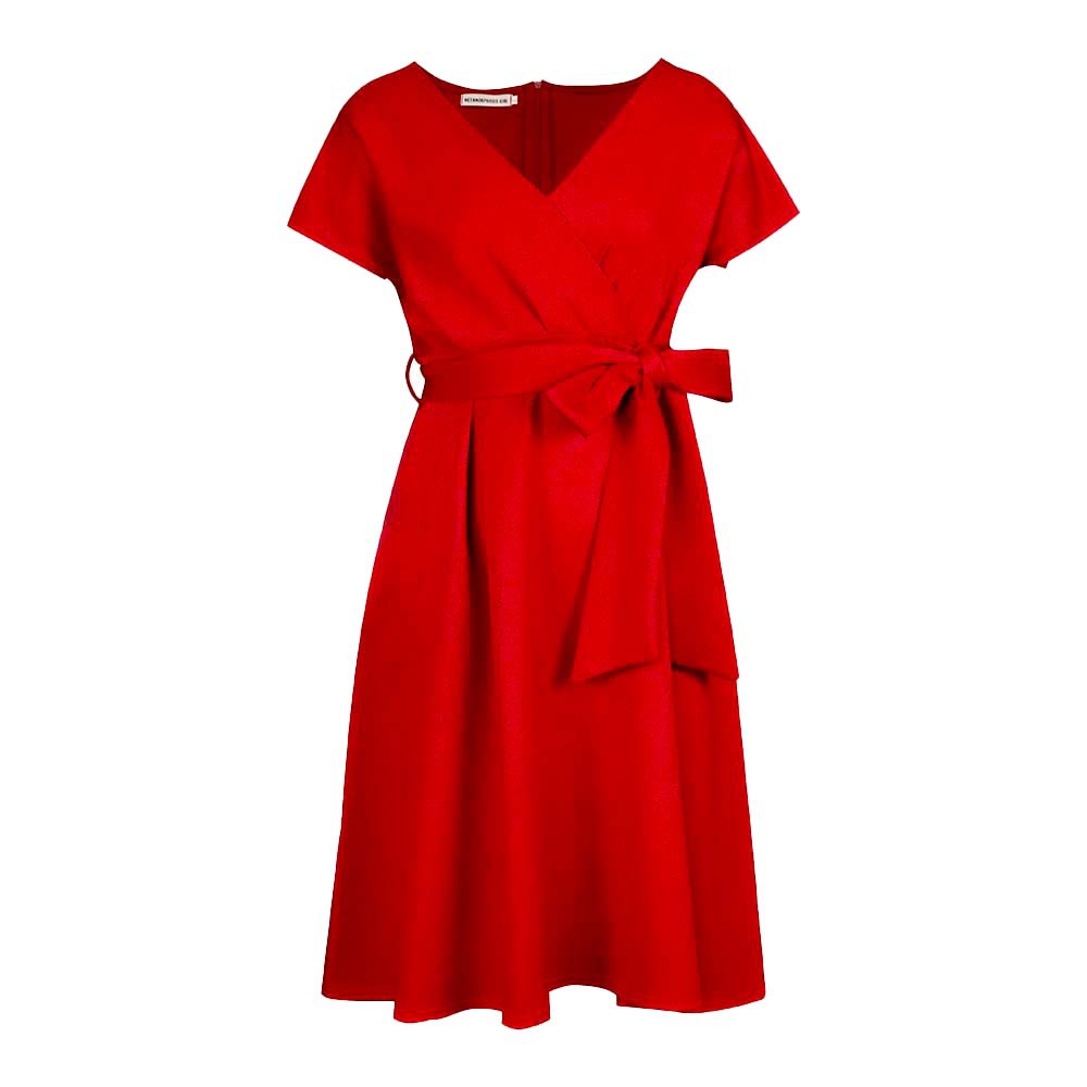Damen Wickelkleid V-Ausschnitt Gürtel Eveloria