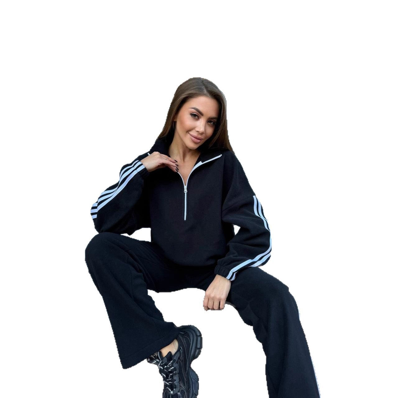 Damen Fleece-Oberteil mit Kragen und Jogginghose