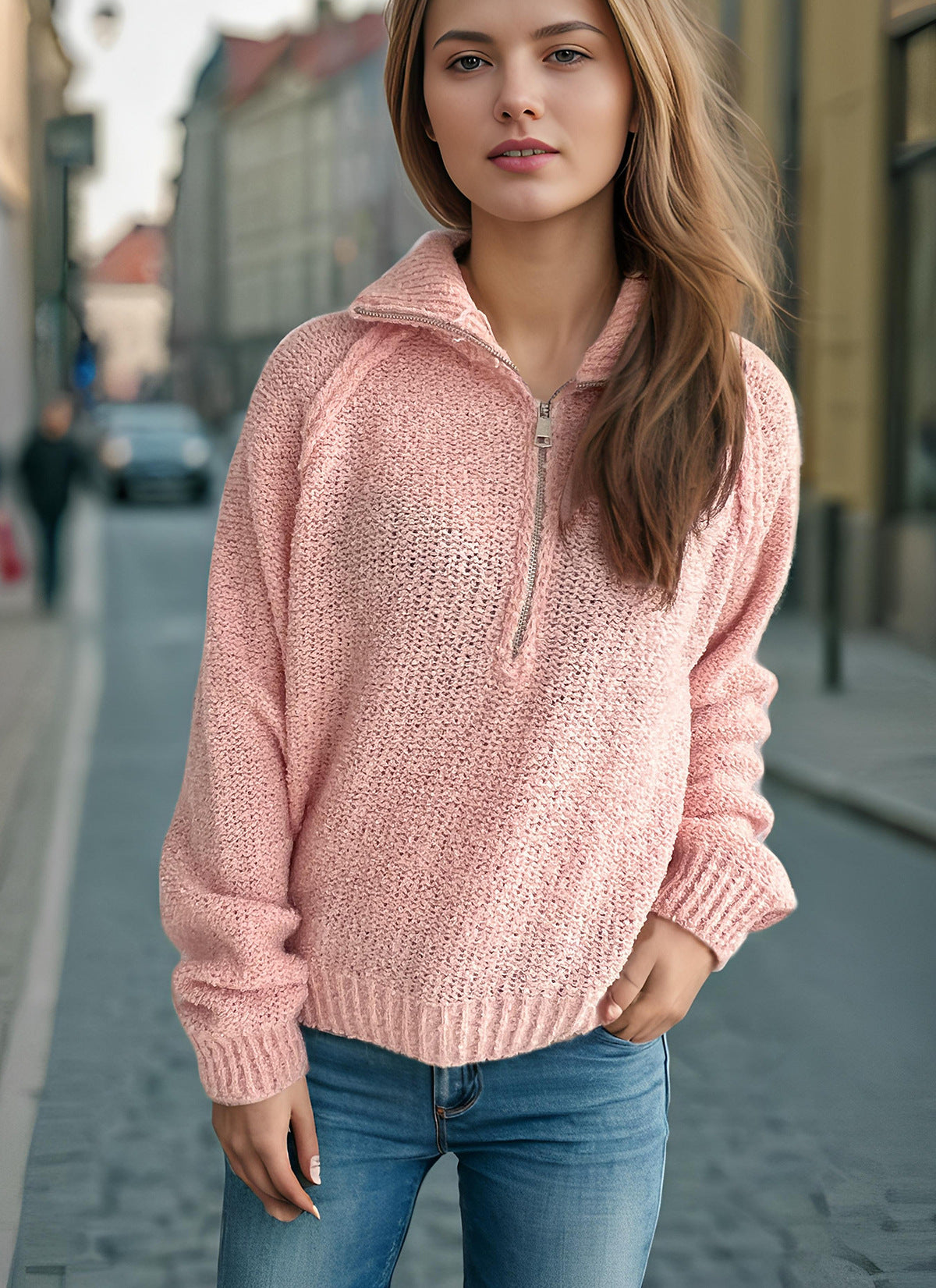 Damen Strickpullover Oversized Ärmel Hochschließend Eveloria