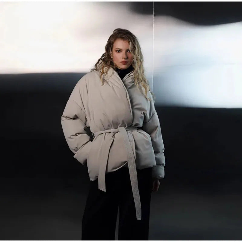 Damen Gefütterte Jacke Mit Bindegürtel Eveloria