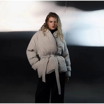 Damen Gefütterte Jacke Mit Bindegürtel Eveloria