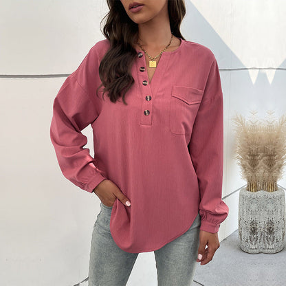 Damen Bluse mit Knöpfen und Brusttasche Eveloria - Eveloria