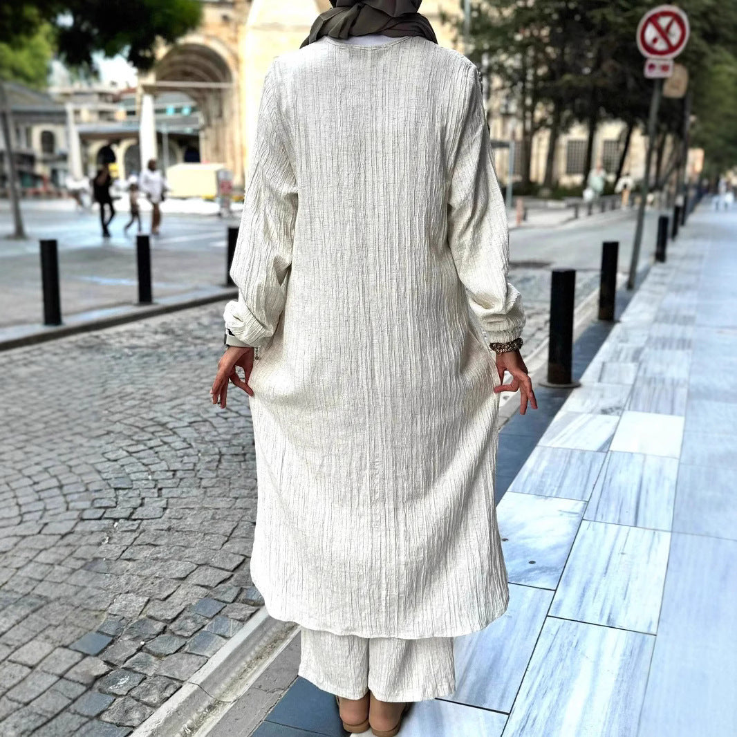 Damen Langarmkleid Rüschensaum Struktur Eveloria