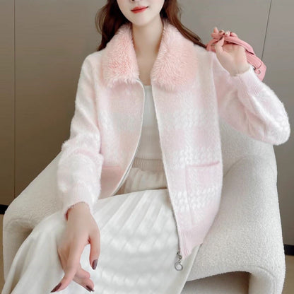 Damen Strickjacke mit Kunstfellkragen Eveloria