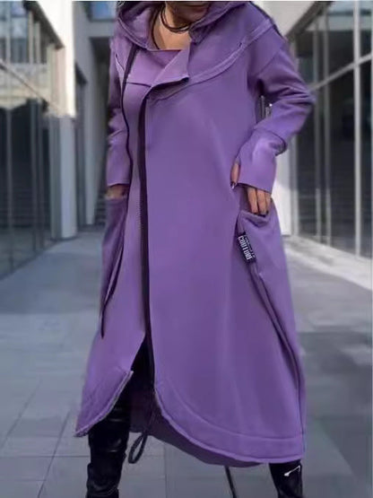 Damen Kapuzenmantel Asymmetrisch Mit Taschen Eveloria