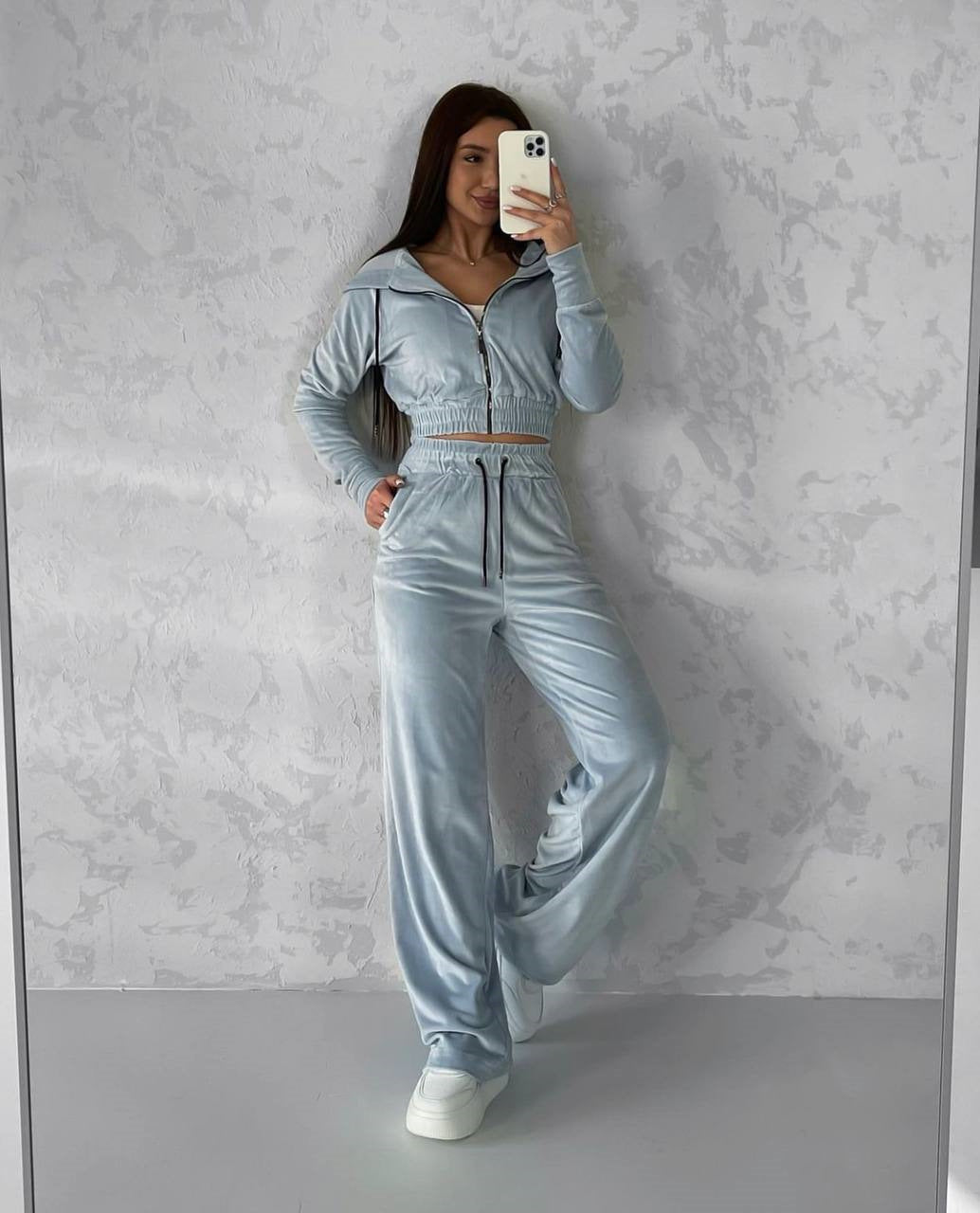 Damen Velours Hoodie Jogginghose Set Eveloria