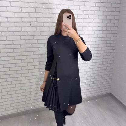 Damen Kleid Falten-Design Dekorativer Gurt