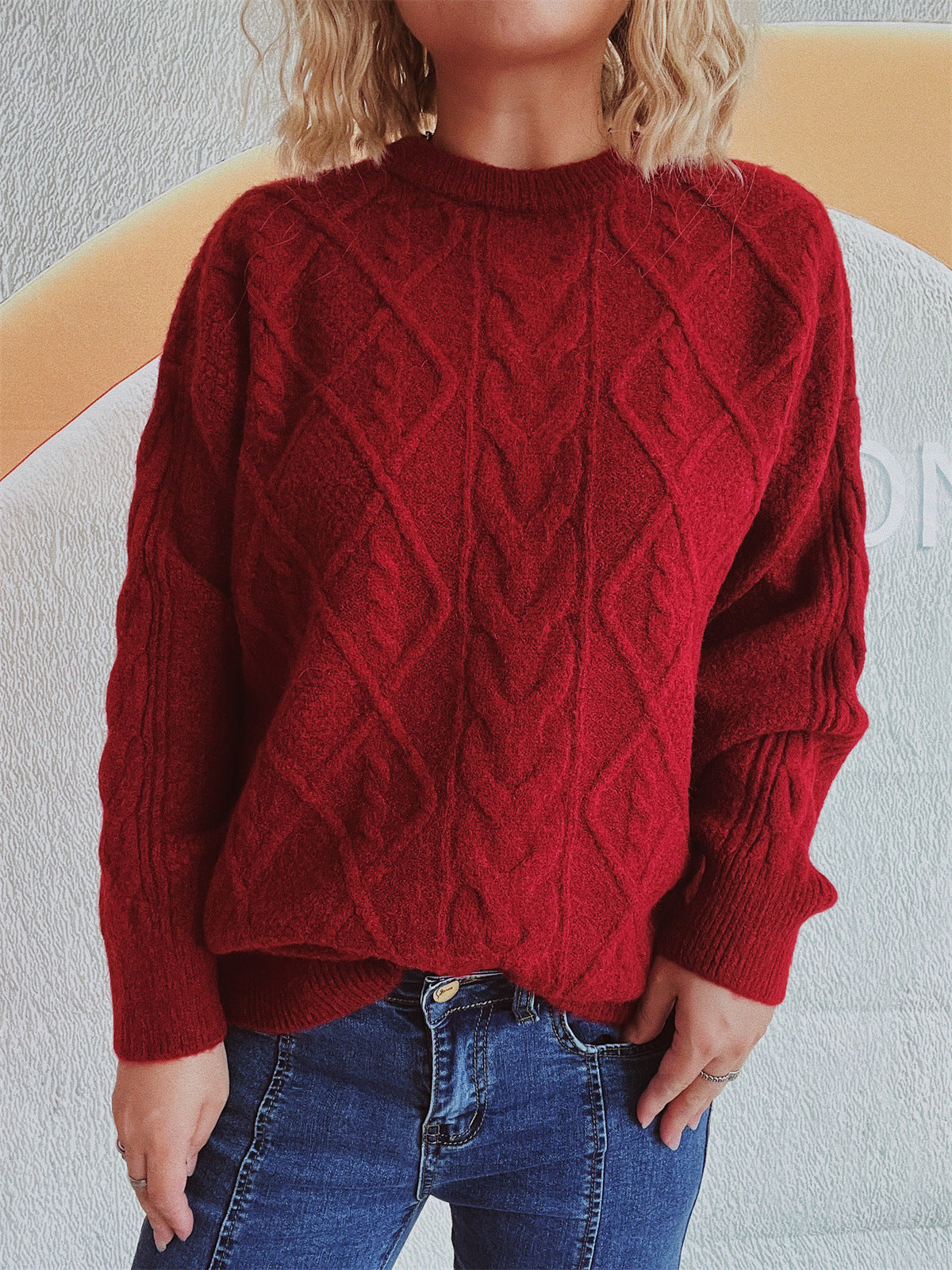 Damen Strickpullover Grobstruktur Zopf-Design Eveloria