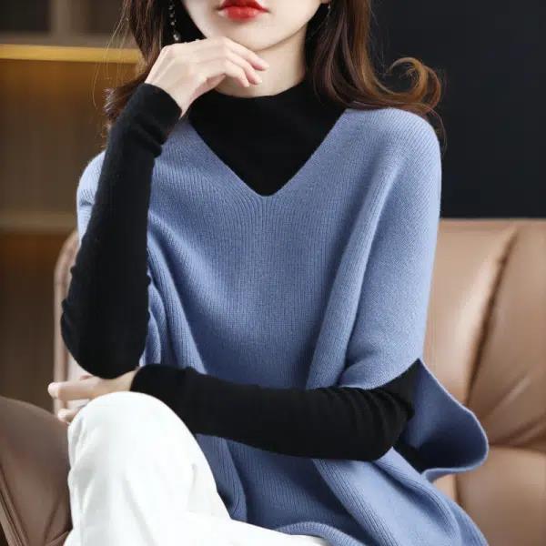 Damen Strickponcho V-Ausschnitt Eveloria