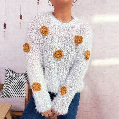 Damen Strickpullover Kuschelig Floralmuster Eveloria