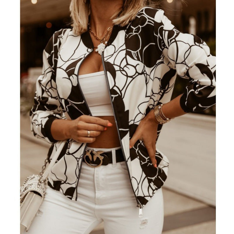 Damen Bomberjacke Floralmuster Bequem Eveloria