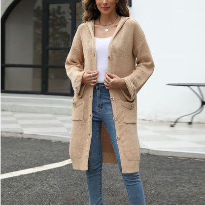 Damen Strickcardigan Weich Modische Knöpfe Beige