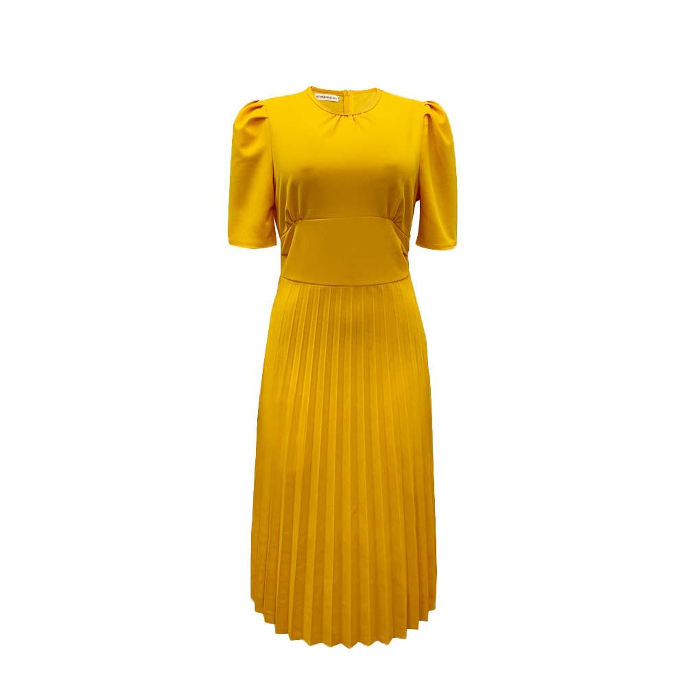 Damen Plissee-Kleid mit Kragen und Puffärmeln Eveloria