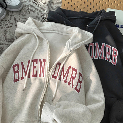 Damen Kapuzenjacke Reißverschluss Aufdruck Schwarz Eveloria - Eveloria