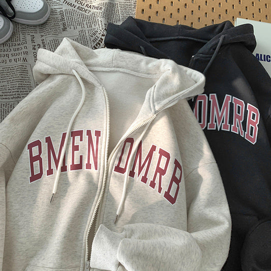 Damen Kapuzenjacke Reißverschluss Aufdruck Schwarz Eveloria - Eveloria