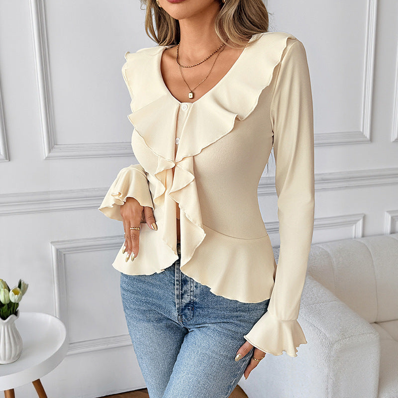 Damen Bluse Rüschendetails Feminin Weiß