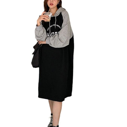 Damen Oversized Hoodie-Kleid mit Grafikdruck und Seitentaschen