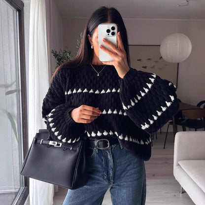 Damen Pullover Grobstruktur Weite Ärmel Eveloria