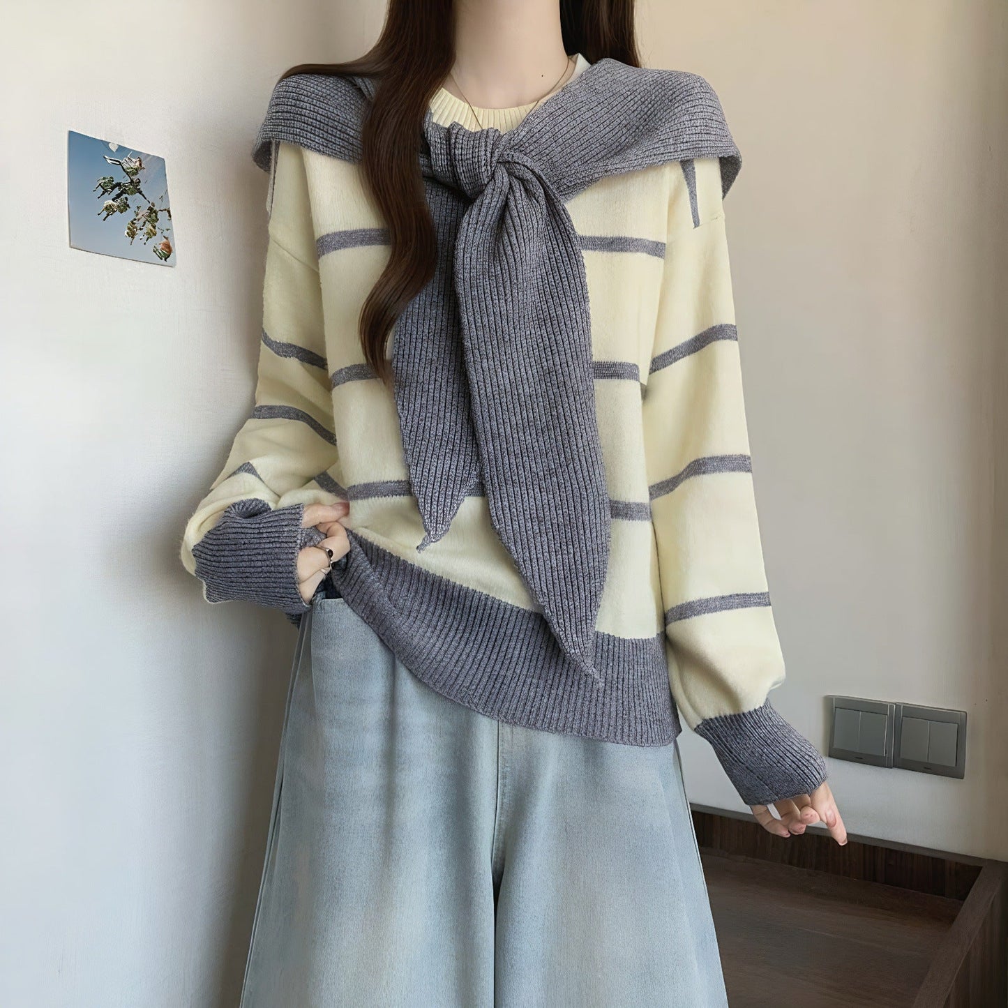 Damen Pullover Lässig Mit Bindegürtel Eveloria - Eveloria
