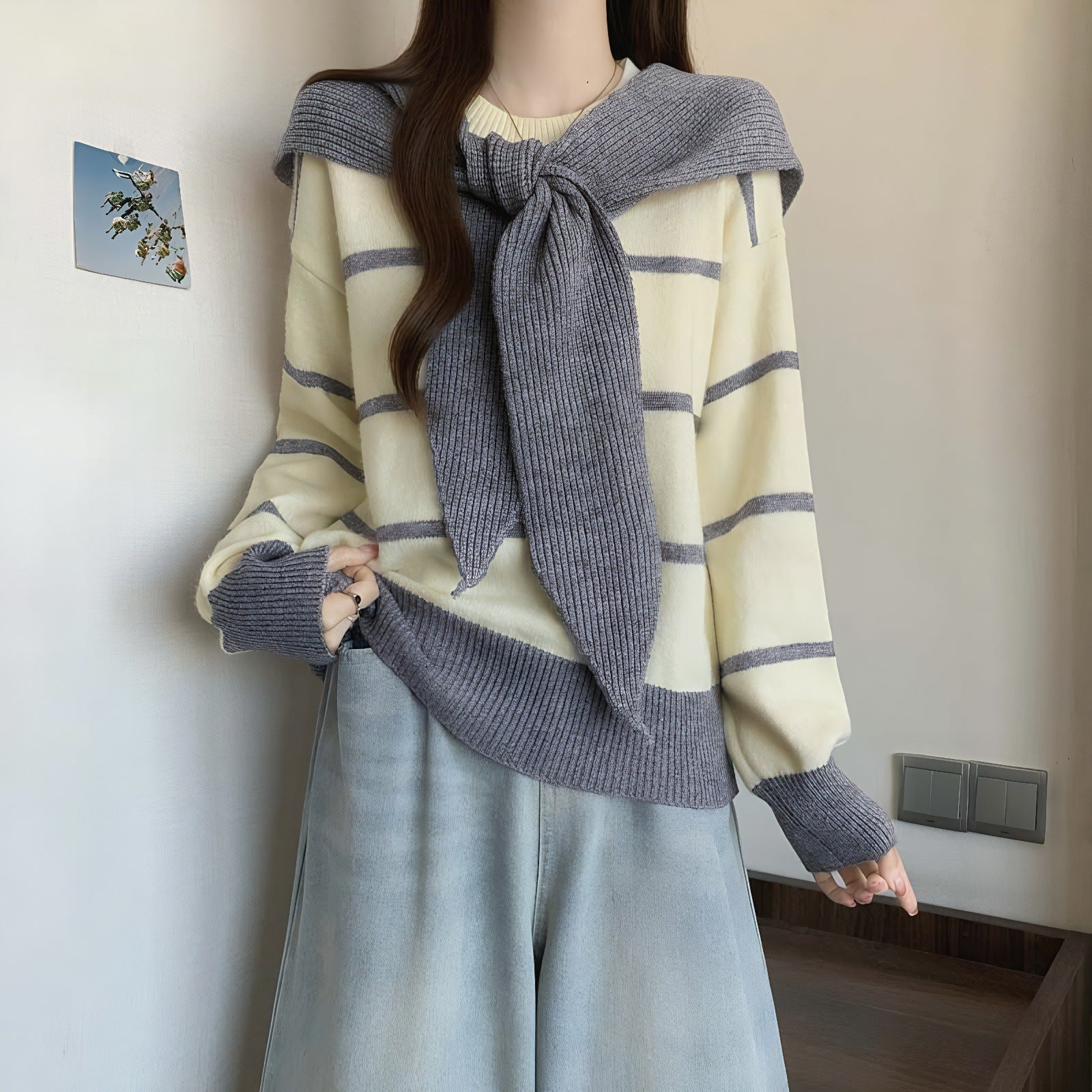 Damen Pullover Lässig Mit Bindegürtel Eveloria - Eveloria